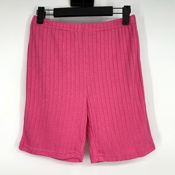 Ekouaer 2 Piece Lounge Set Pink Biker Shorts Shirt Ribbed Knit - Picture 9 of 12